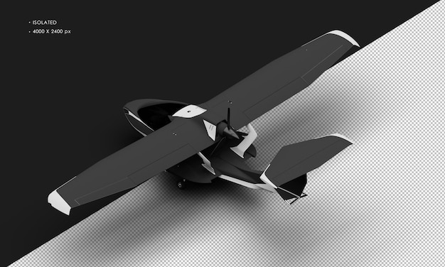 PSD isolated realistic matte black amphibious light sport aircraft plane from top left rear view