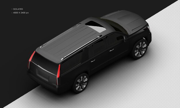 PSD isolated realistic matte black deluxe elegant city suv car from top right rear view