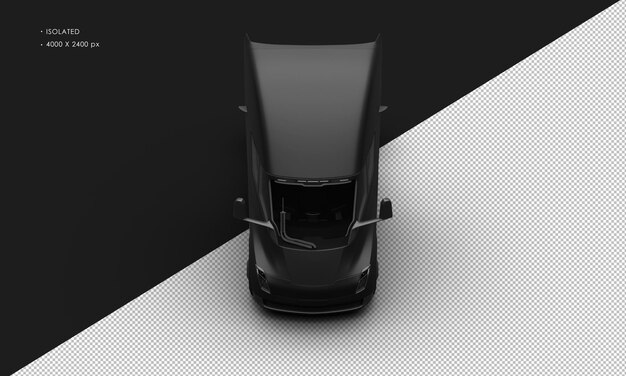 PSD isolated realistic matte black fully electric semi truck car from top front view