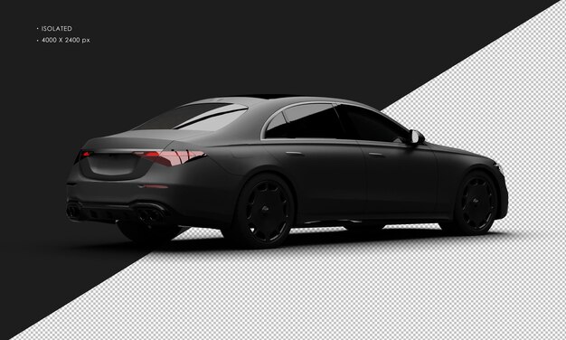 PSD isolated realistic matte black luxury modern elegant sedan city car from right rear view