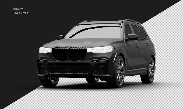 PSD isolated realistic matte black luxury modern grand suv car from left front angle view