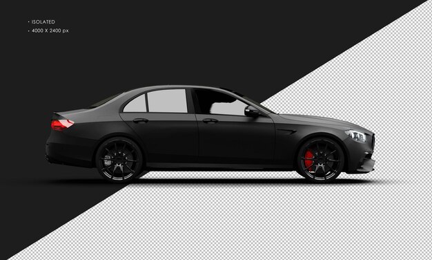 PSD isolated realistic matte black luxury modern sedan super car from right side view