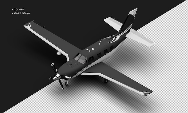Изолированный реалистичный матовый черный роскошный однодвигательный турбовинтовой самолет сверху слева, вид спереди
