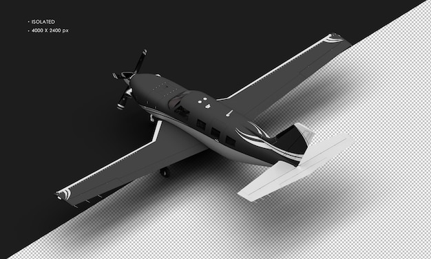 PSD isolated realistic matte black luxury single engine turboprop airplane from top left rear view