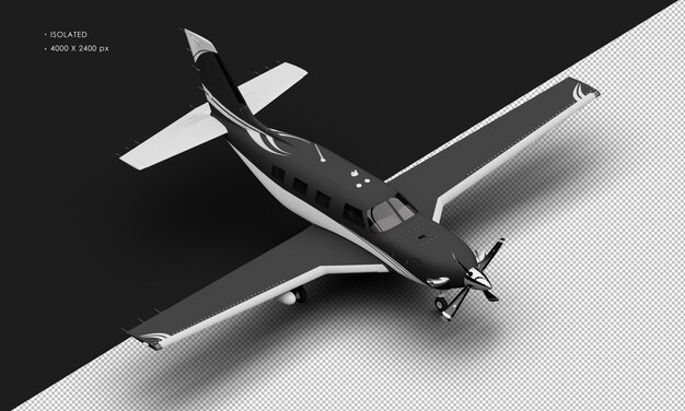 PSD isolated realistic matte black luxury single engine turboprop airplane from top right front view