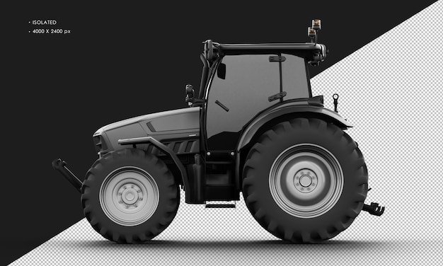 PSD isolated realistic matte black metal skidsteer loader from left side view