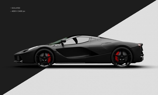 Isolated realistic matte black mid engine sports hybrid super car from left side view