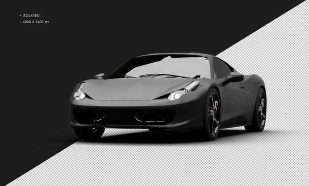 PSD isolated realistic matte black mid engine super sport car from left front angle view