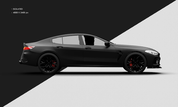 PSD isolated realistic matte black modern elegant grand super sport car from right side view