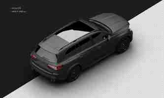 PSD isolated realistic matte black modern high performance sport suv car from top right rear view