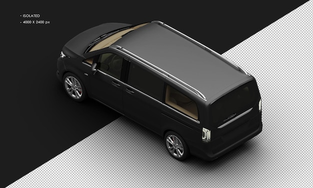 PSD isolated realistic matte black modern luxury city van car from top left rear view