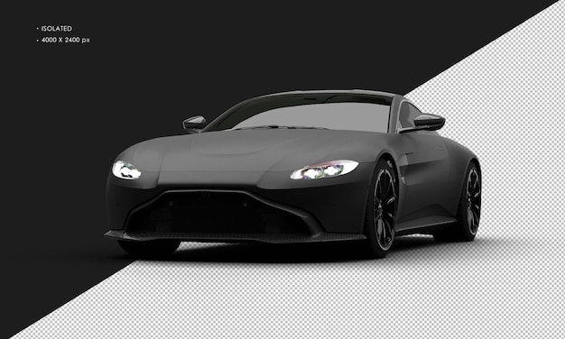 PSD isolato realistic matte black modern sport super sedan auto dall'angolo anteriore sinistro