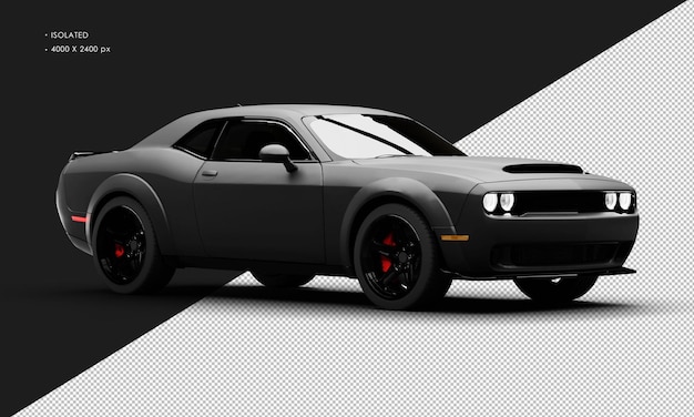 PSD isolated realistic matte black modern super sport muscle car from right front view