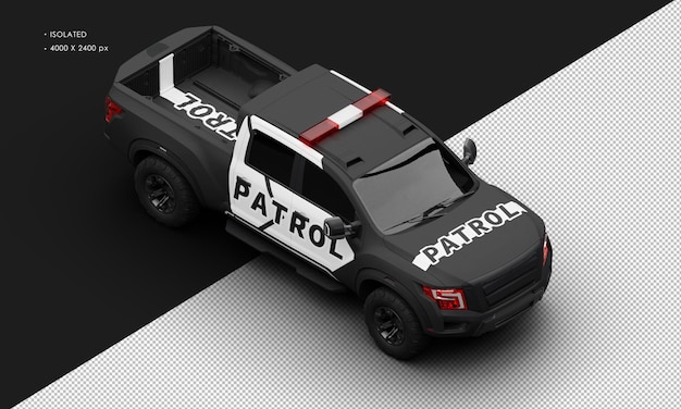 Isolato realistico matte black patrol pickup truck car dalla vista frontale in alto a destra