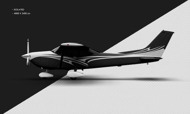 PSD isolated realistic matte black single engine propeller light airplane from left side view