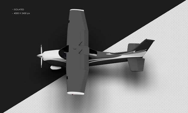 PSD isolated realistic matte black single engine propeller light airplane from top left view