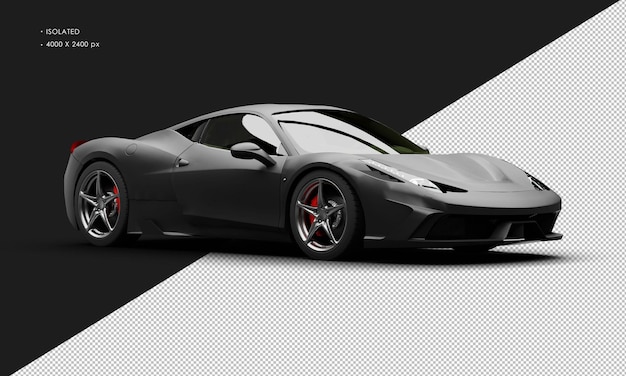 isolated realistic matte black special mid engine super sport car from right front view