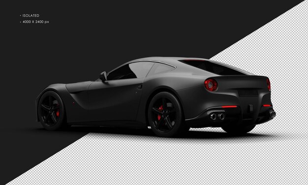 PSD isolated realistic matte black super sport modern racing car from left rear view