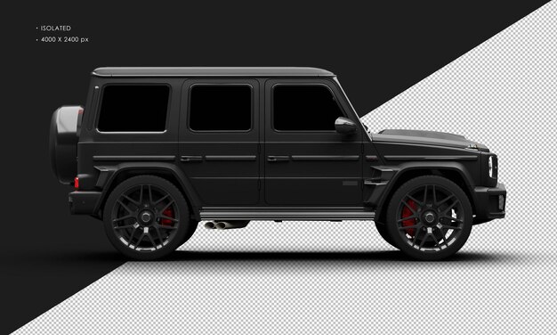 PSD isolated realistic matte black twin turbo four wheel drive luxury suv car from right side view