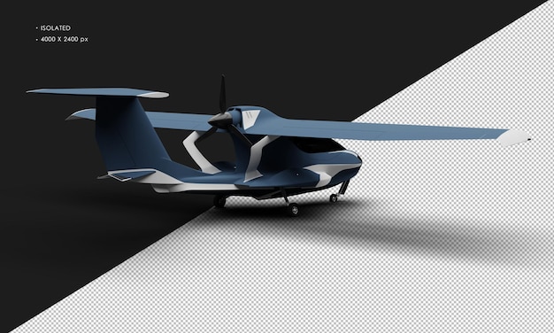 Isolated realistic matte blue amphibious light sport aircraft plane from right rear view