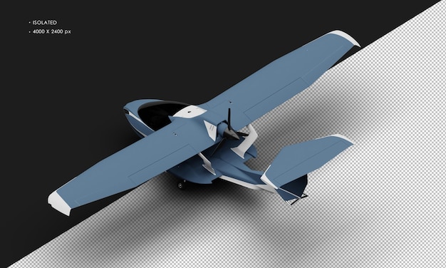 Isolated realistic matte blue amphibious light sport aircraft plane from top left rear view