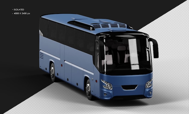 Isolated realistic matte blue city bus car from right front angle view