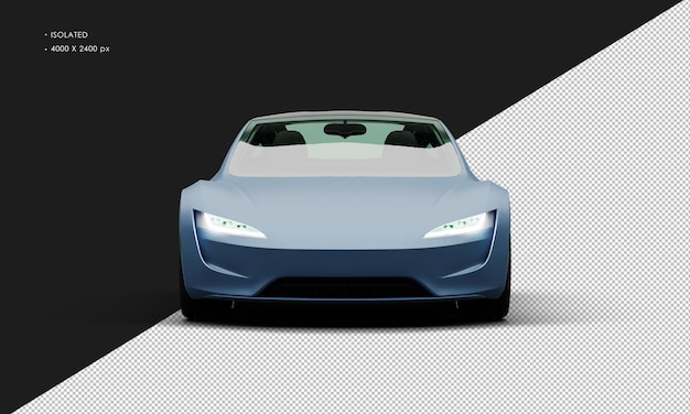 Isolated realistic matte blue electric performance super sport car from front view
