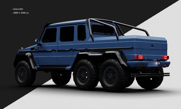 PSD isolato realistico blu matto esclusivo a sei ruote motrici suv di lusso dalla vista posteriore sinistra