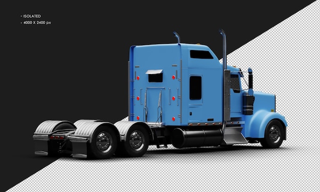 Isolated realistic matte blue heavy duty semitrucks car from right rear view