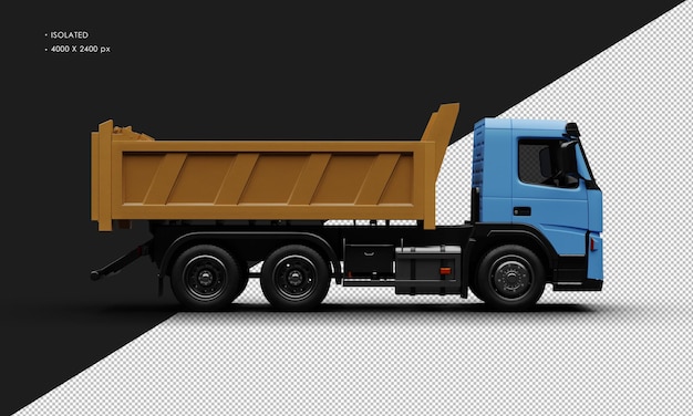 PSD isolated realistic matte blue heavy duty trucks car from right side view