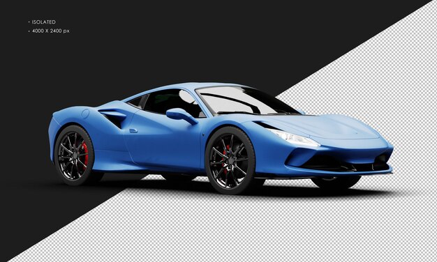 PSD isolated realistic matte blue high performance super sport car from right front view