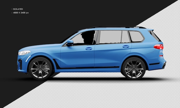 isolated realistic matte blue luxury modern grand suv car from left side view