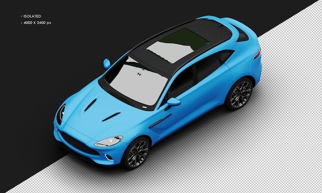 Isolated realistic matte blue luxury modern sport car from top left front view