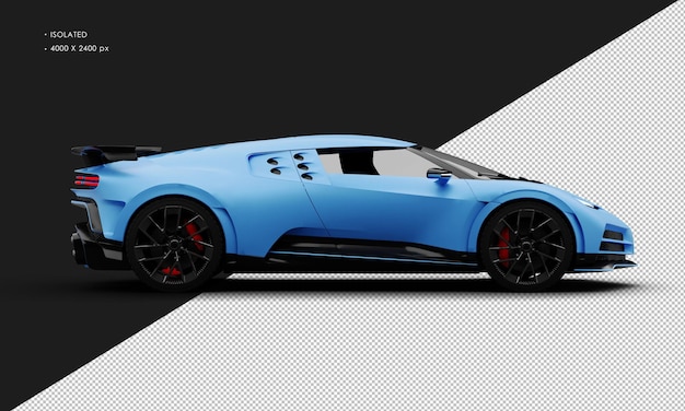 Isolated realistic matte blue luxury sedan modern hyper sport car from right side view