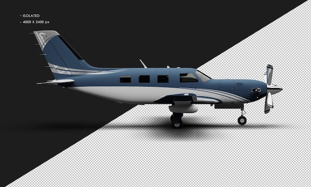Isolated realistic matte blue luxury single engine turboprop airplane from right side view