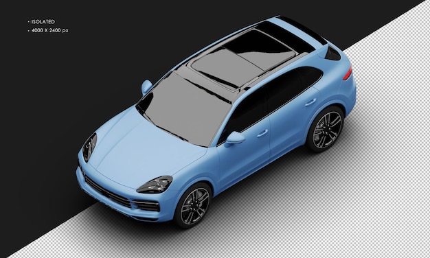 Isolated realistic matte blue luxury super sport turbo car from top left front view