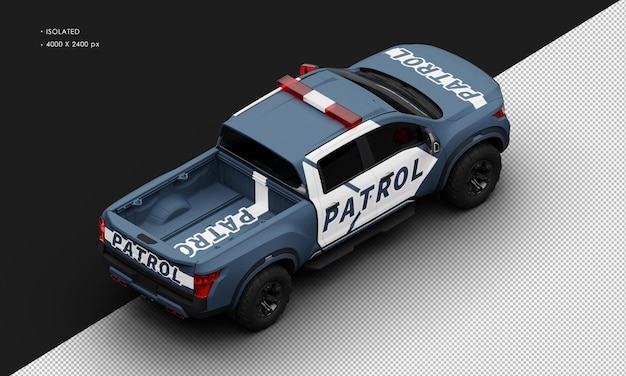 PSD isolated realistic matte blue patrol pickup truck car from top right rear view