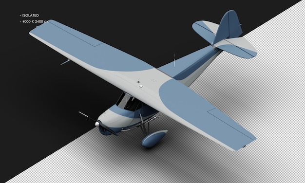 PSD 왼쪽 상단 전면 보기에서 격리된 현실적인 매트 블루 복고풍 모델 빈티지 비행기
