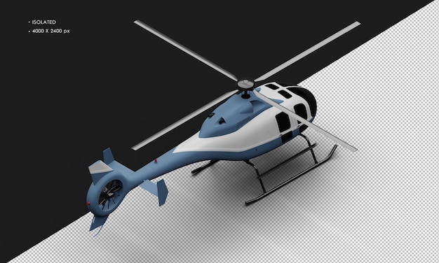 Isolated realistic matte blue with white accent ultralight mini helicopter from top right rear view