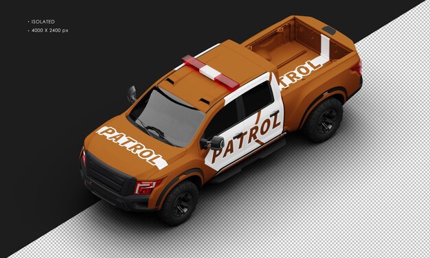 Isolated realistic matte brown patrol pickup truck car from top left front view