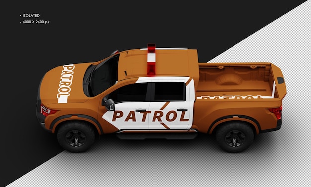 Isolato realistico matte brown patrol pickup truck car dalla vista dall'alto a sinistra