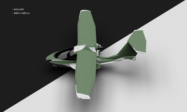 PSD isolated realistic matte green amphibious light sport aircraft plane from top left view