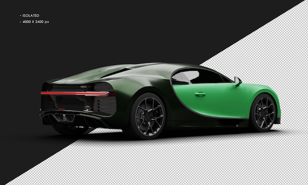 PSD Изолированный реалистичный матовый зеленый роскошный городской седан суперкар с правой стороны сзади