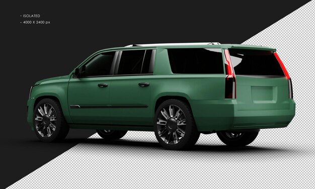 PSD isolated realistic matte green deluxe elegant city suv car from left rear view