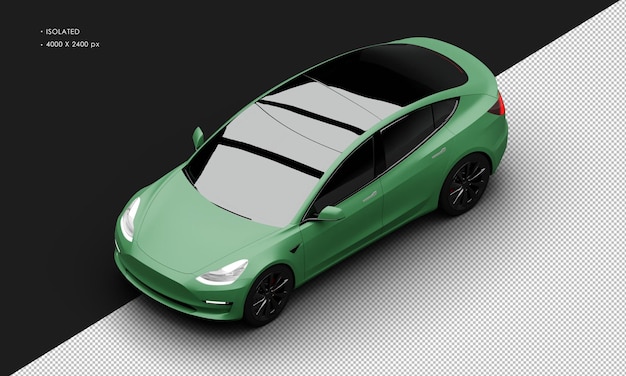 PSD isolated realistic matte green electric powered performance executive car from top left front