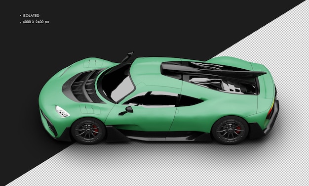 Isolated realistic matte green excusive limited hybrid sports car from top left view