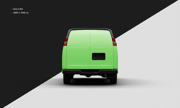 Isolated realistic matte green full size cargo blind van car from rear view