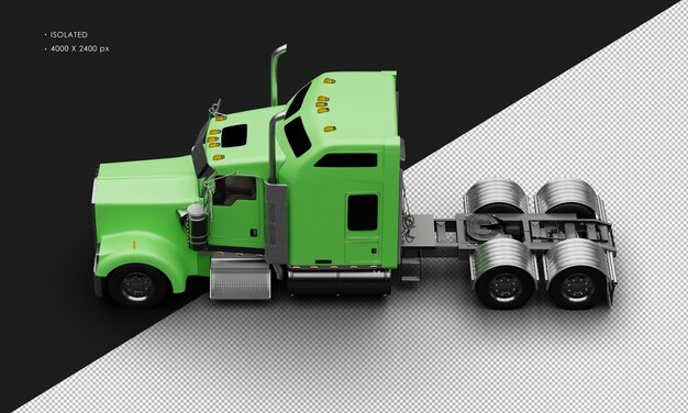 PSD isolated realistic matte green heavy duty semitrucks car from top left view