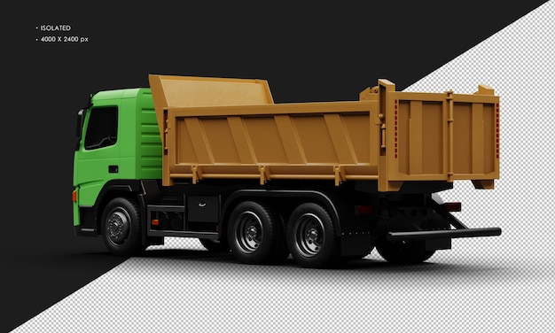 PSD isolated realistic matte green heavy duty trucks car from left rear view