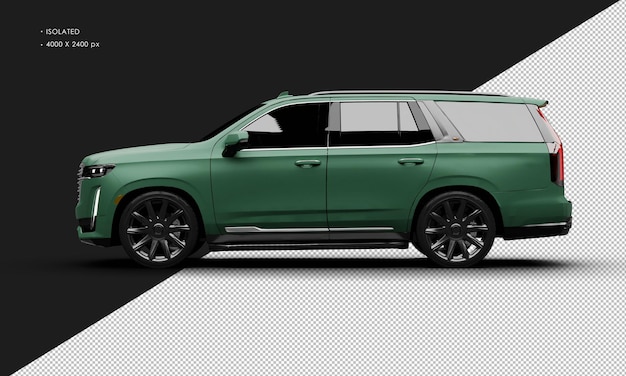 Isolated realistic matte green luxury modern city suv car from left side view